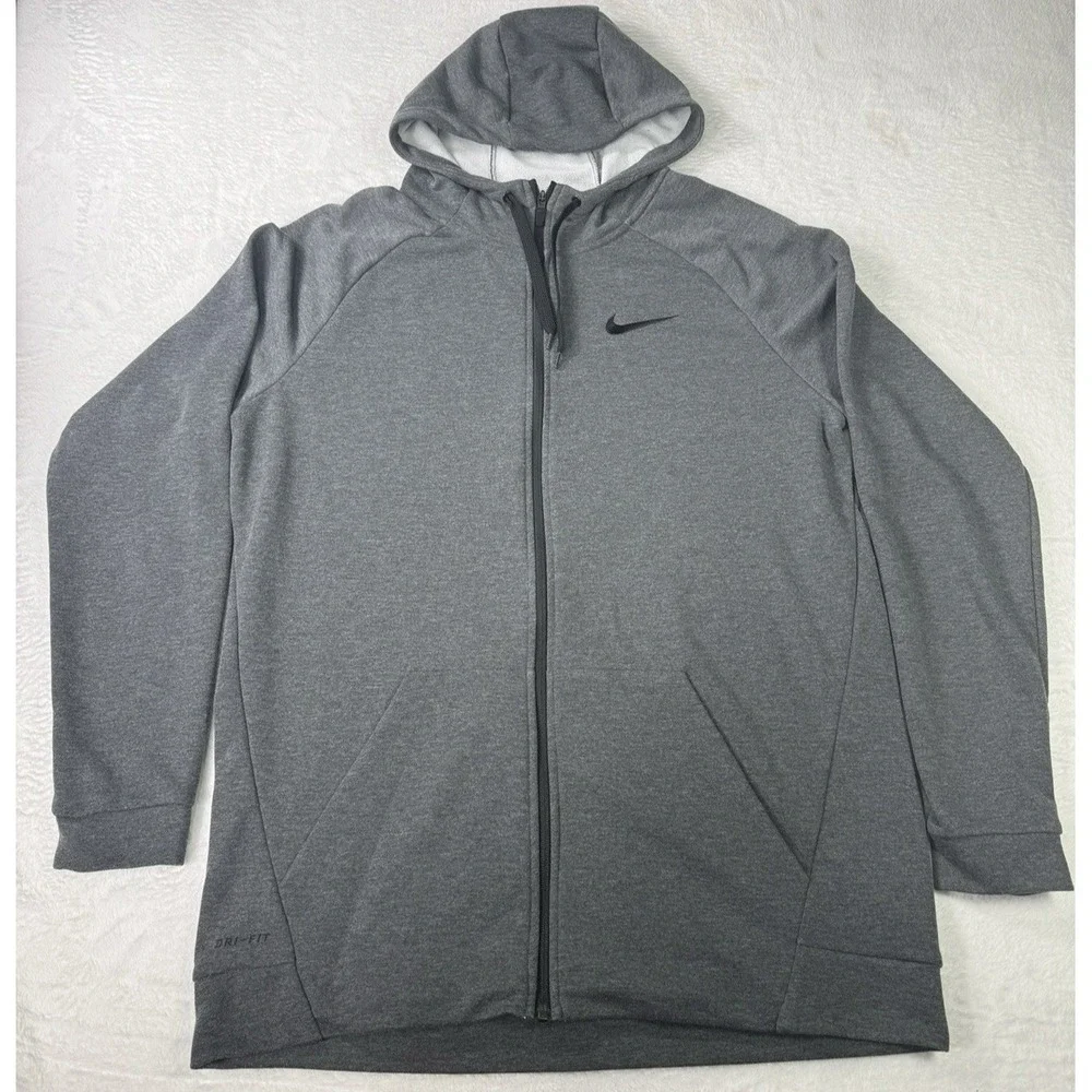 Nike Dri Fit Hoodie‎ Jacket Size XL Tall Gray Full Zip * MINT CONDITION*